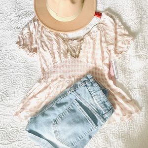 Pink and white plaid top